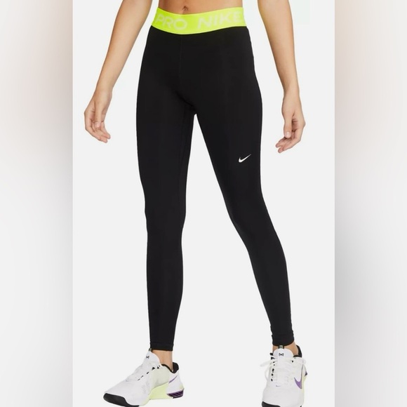 Nike Women's Pro 365 Black/Volt Mid Rise  ankle Leggings - Picture 1 of 7